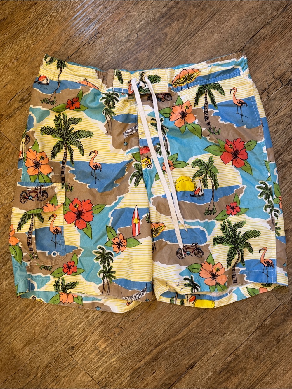 Merona Men's Tropical Board Shorts - Blue, Tan & Orange Floral